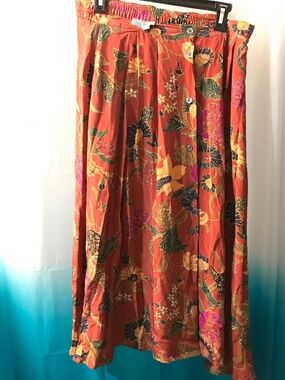 Vintage Brownstone Studio 100% silk Batik Floral Midi skit Sz 14